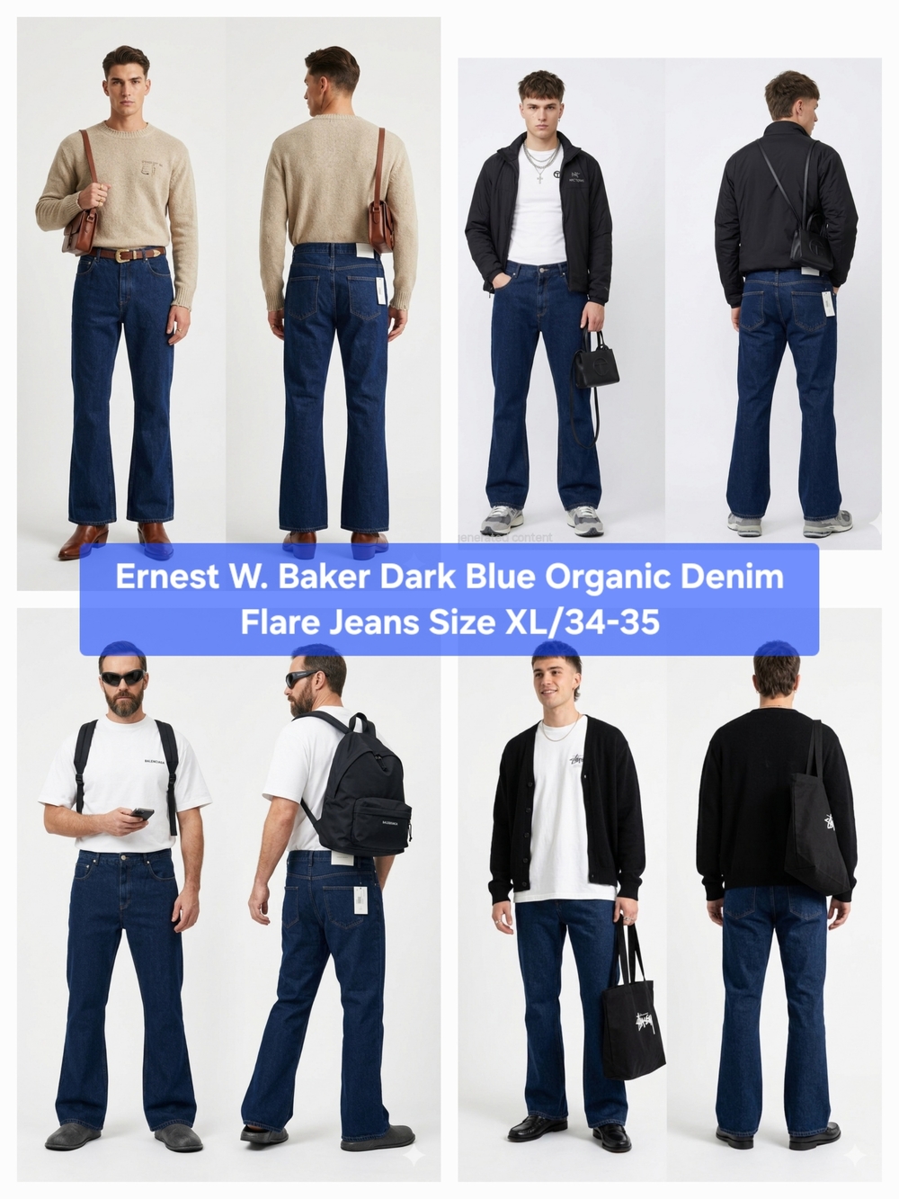 Ernest W. Baker Dark Blue Organic Denim Flare Jeans Size XL/34-35